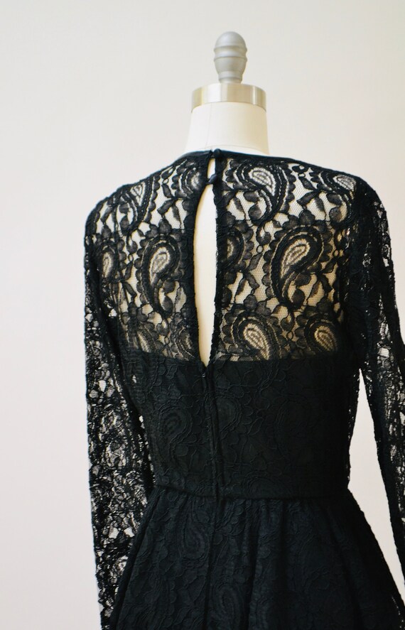 Vintage 80s 90s Black lace Dress Small Medium Lon… - image 6