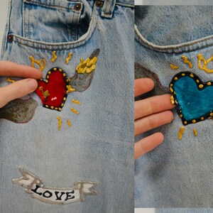 80s Vintage Leslie Hamel Jeans Pants Vintage Levis Hand painted Love Peace Denim Jeans Levis Pop Art Vintage Levis Medium Jeans Madonna image 8