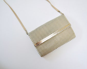 70s 1980s Vintage Tan Beige Off White Mesh Bag Clutch Chainmail Evening Bag Whiting and Davis Wedding Metallic Clutch Purse Bag Metal Small