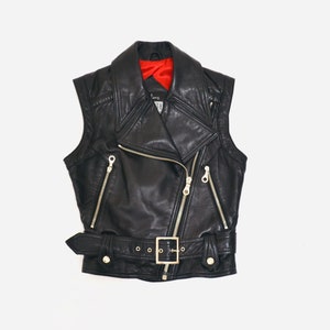 Women's Ladies Waistcoat Vest Classic Motorcycle Biker Real Cowhide Leather  With Side Laces 