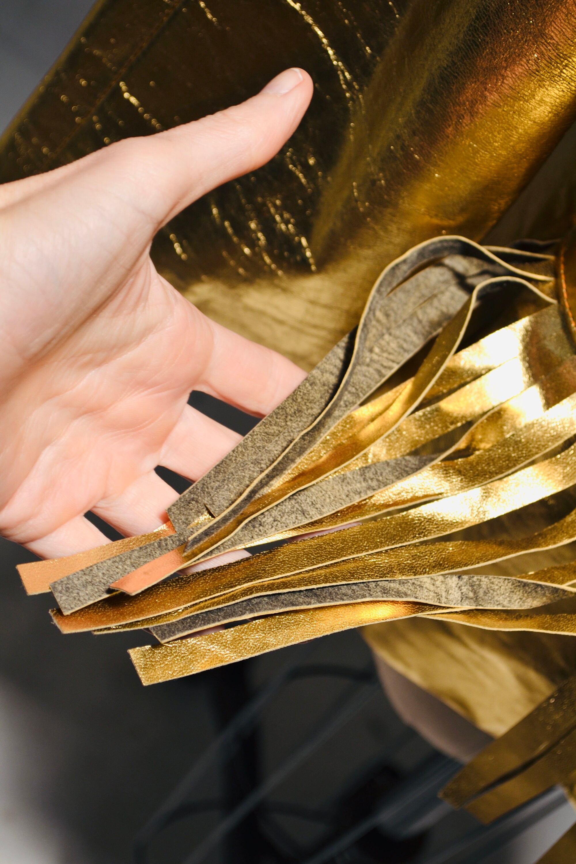 80s 90s Amazing Vintage Gold Fringe Leather Biker Jacket