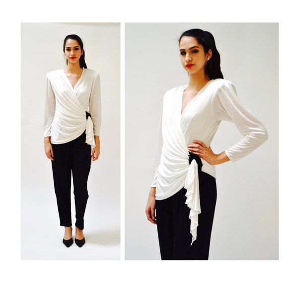80s Vintage Jump Suit Black and White Medium Sequi
