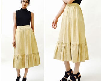 Vintage Tan Suede Leather Skirt Prairie Skirt Midi Camel tan leather skirt Size Small Rodeo cowgirl boho