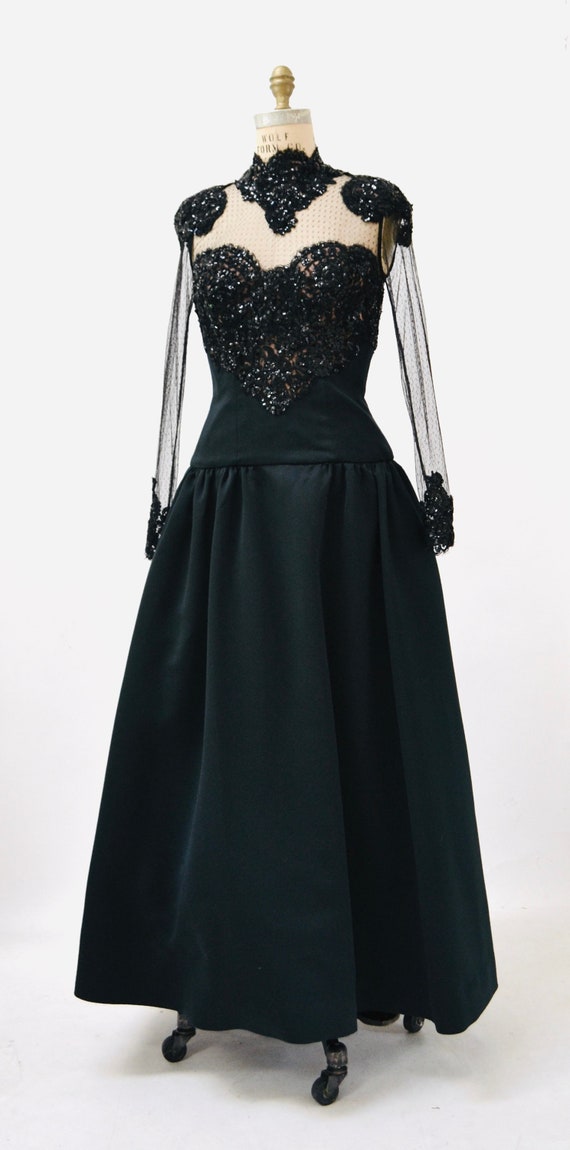 80s 90s Black Sequin Ball Gown Jarin by Ruben Pan… - image 5