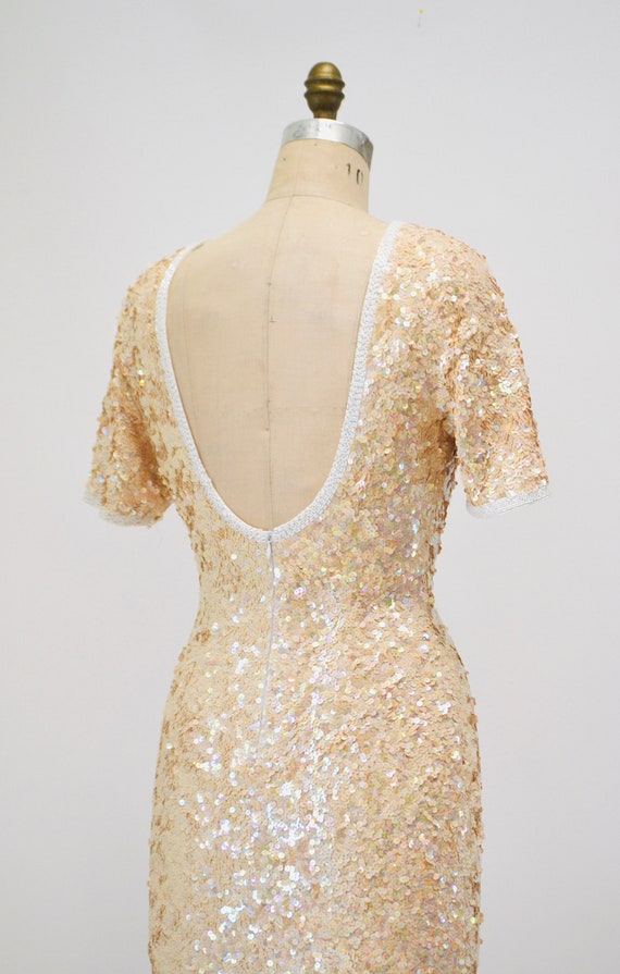 90s Vintage Sequin Dress Cream Off White Sequin D… - image 2