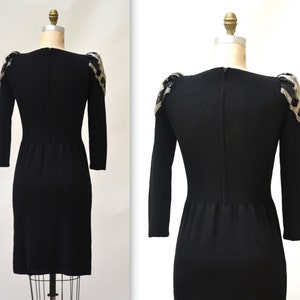Vintage Black Sweater Dress Size Small Medium Beaded Art Deco Inspired// Black Sweater Dress Metallic Sequins Beading By Pat Sandler image 3