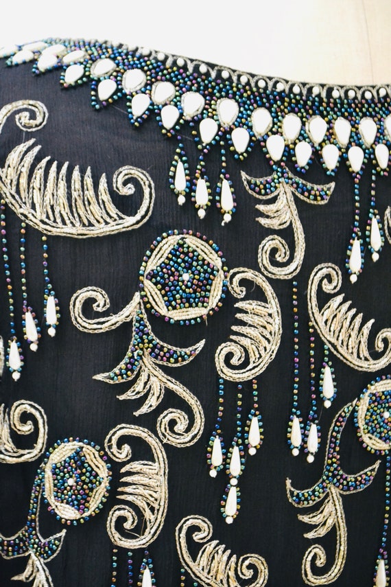 Vintage Beaded Metallic Embroidered Jacket Black … - image 7