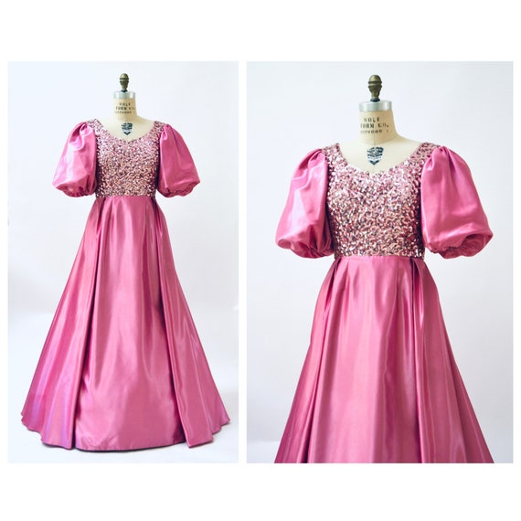 80s Prom Dress Pink Sequin Dress Gown Small Medium