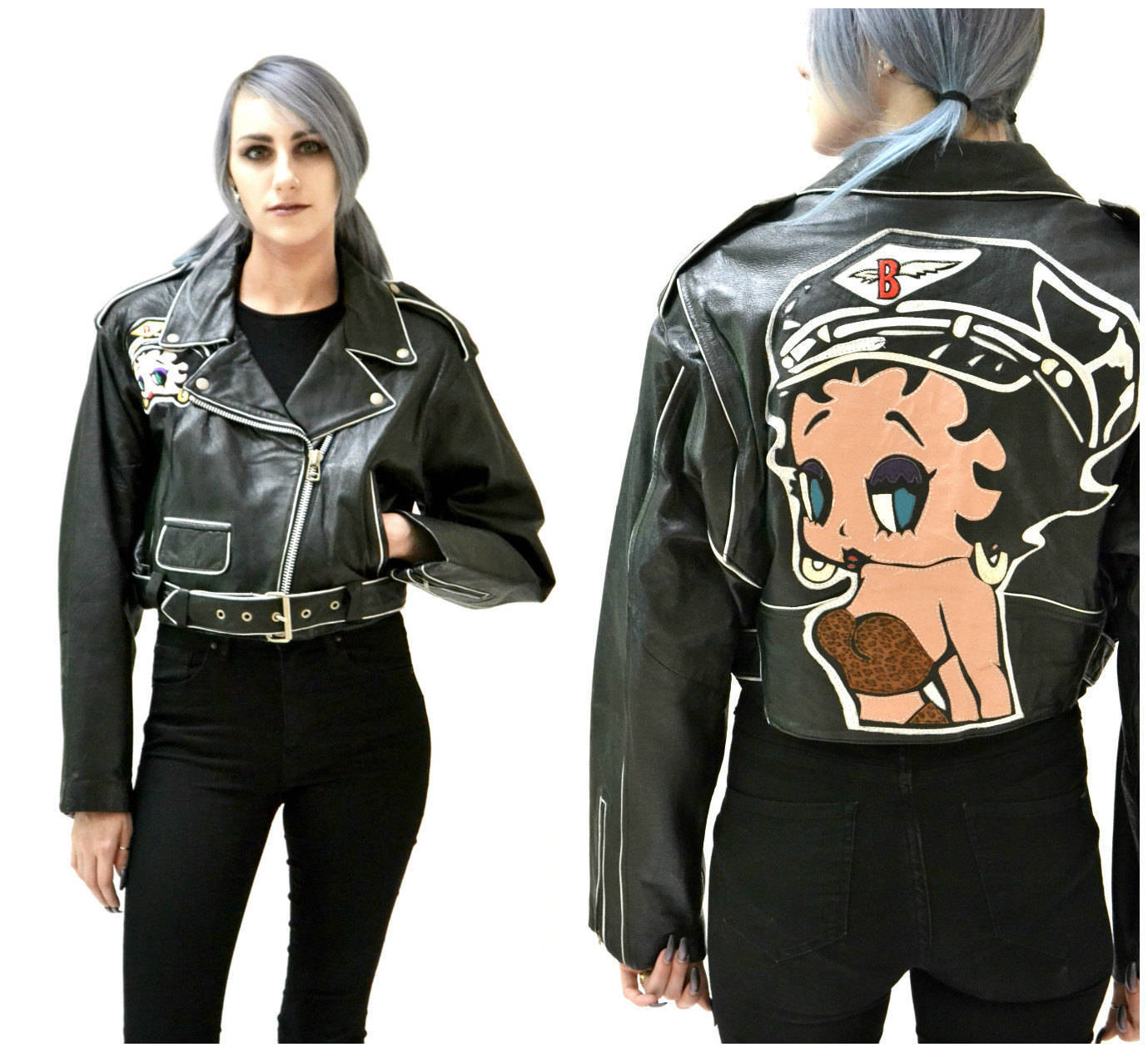 Vintage Black Leather Motorcycle Jacket With Betty Boop Vintage Black Leather Motorcycle Jacket With Betty Boop