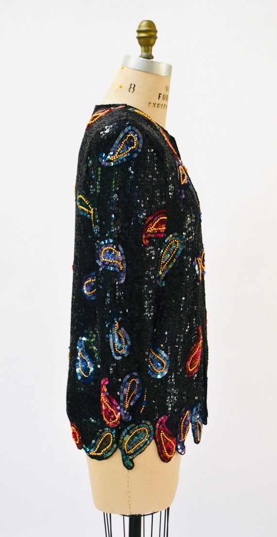 Vintage Black Sequin Jacket Paisley Beaded Jacket… - image 5