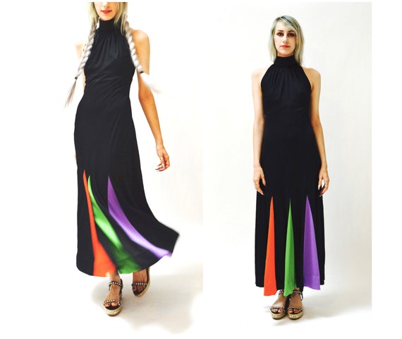 70s Vintage Black Maxi Dress Small // Vintage Blac