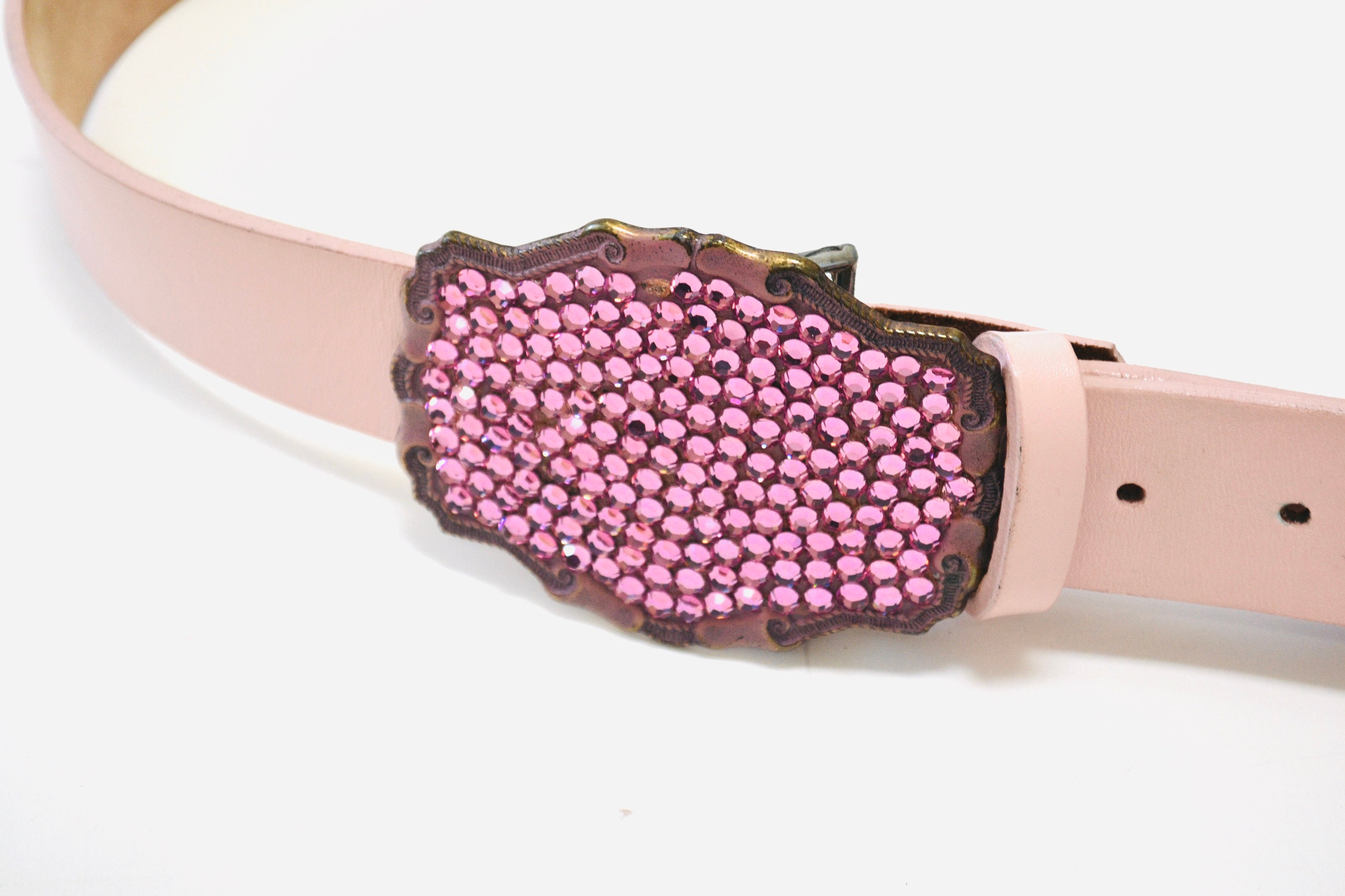 Y2K 2000s Pink Rhinestone Leather Belt Pink Crystal Belt