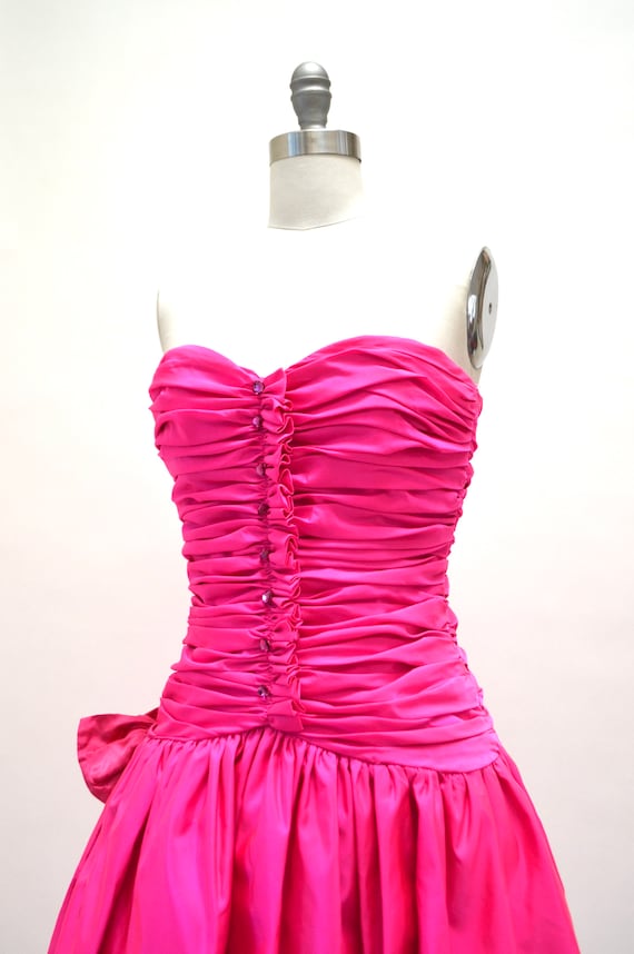 Vintage 80s Strapless Bright Pink Party Prom Dres… - image 7