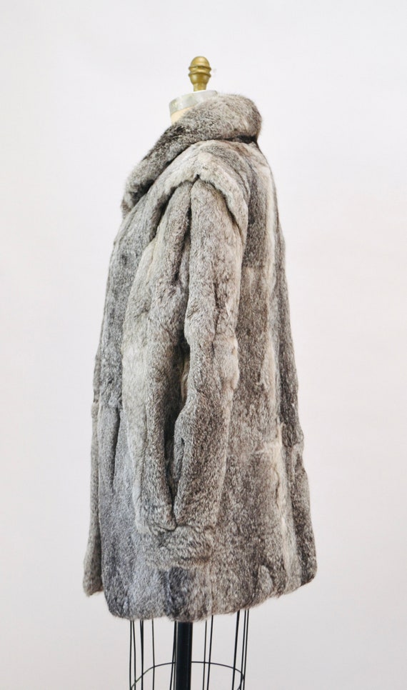 70s 80s Glam Vintage Rabbit Fur Coat Grey Gray Si… - image 6