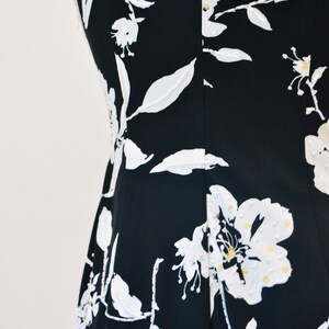 Vintage 00s Y2K Bias Cut Silk Dress Cache Black White Floral Print Beaded one Shoulder Dress XS Small 90s 00s Y2k Silk Tank Black Dress image 8