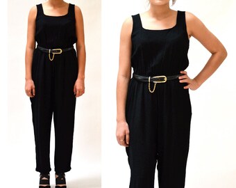 80s 90s Vintage Black Jumpsuit pant suit Size Small Medium//  80s Vintage Black Jumpsuit Size Small Medium Tank Pantsuit