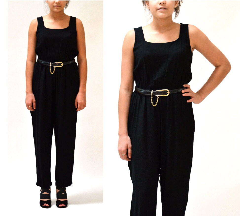 80s 90s Vintage Black Jumpsuit pant suit Size Small Medium//  80s Vintage Black Jumpsuit Size Small Medium Tank Pantsuit