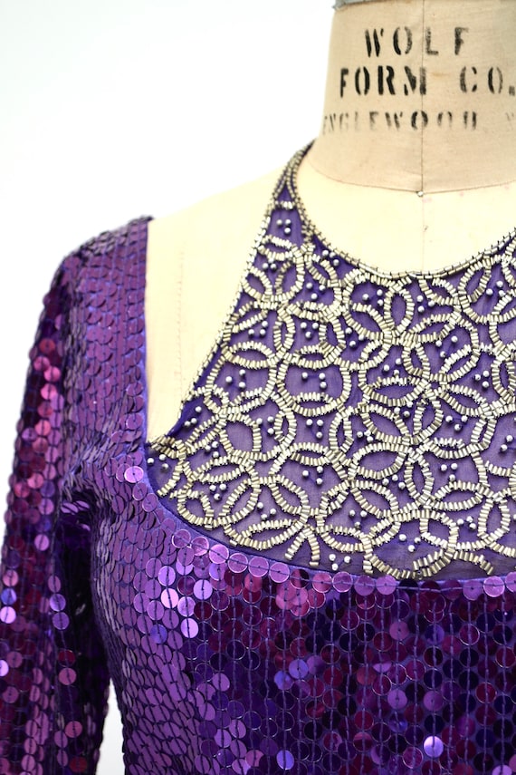 90s Vintage Purple Sequin Dress Medium Metallic D… - image 5