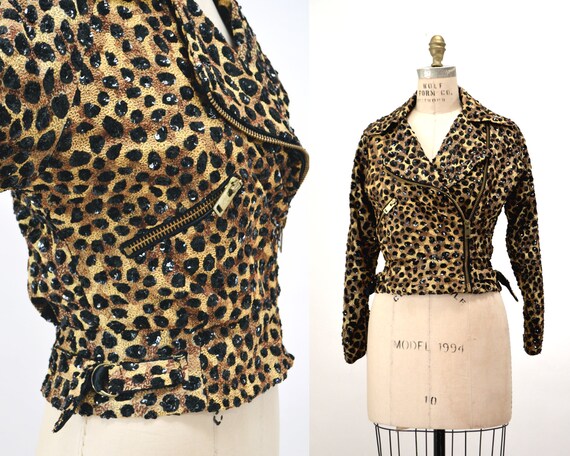 90s Vintage Animal Sequin Jacket Leopard Cheetah Animal