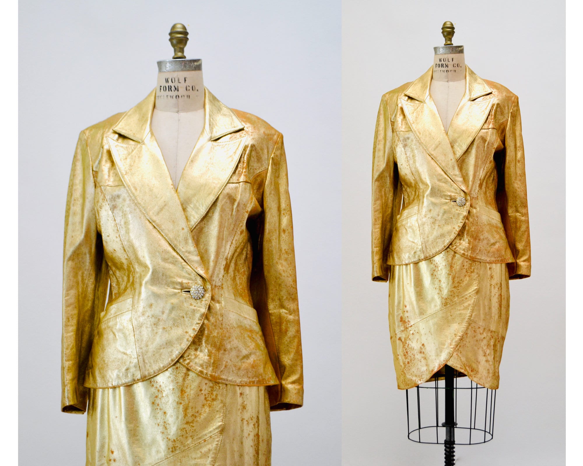 80s 90s Vintage Gold Metallic Rhinestone Leather Suit Jacket Skirt Set Lillie Rubin Medium Large 80s Glam Gold Studded Leather Jacket Skirt Etsy