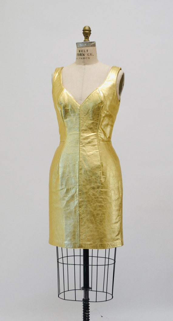 Gold leather dress hot sale