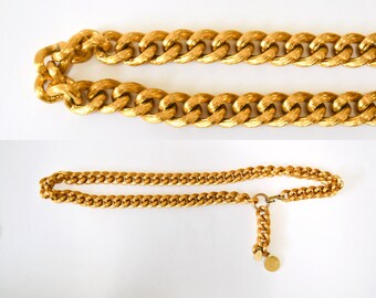 Vintage Gold Tone Chain Belt: Chunky Etruscan Revival Links  display picture 2