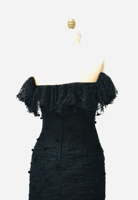Vintage 80s 90s Black Party Dress off the shoulde… - image 7