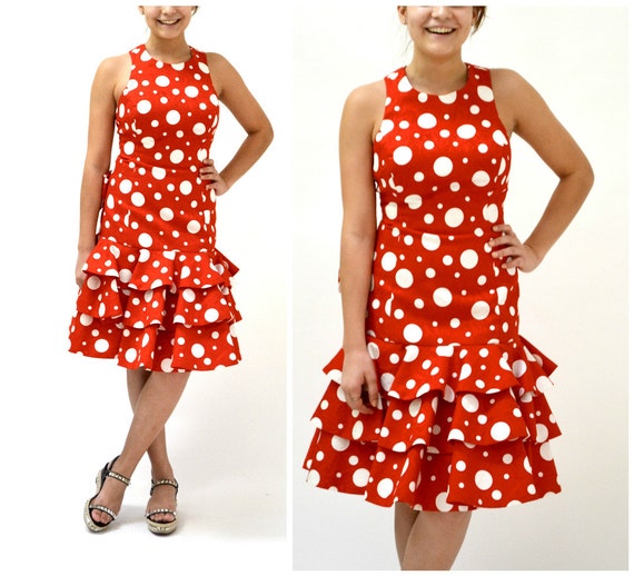 80s does 50s Vintage Party Dress Red Polka Dots b… - image 1