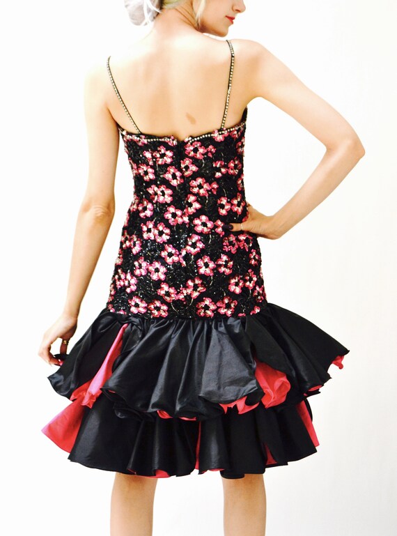 80s Vintage Prom Dress In Black and Pink XXS XS S… - image 6