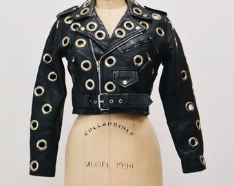 80s 90s Vintage Black Leather Motorcycle Jacket Madonna
