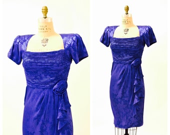 80s 90s Vintage Bridesmaid Prom Party Dress Size XS Small Blue Purple// 80s Party Cocktail Formal dress Blue Purple Ruffle Fit Dress