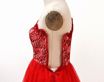 80s Vintage Evening Gown Dress Red Xs Small Long Dress// Vintage 80s Red Prom Dress Evening Gown Scarlet Ohara Princess Dress by Mike Benet