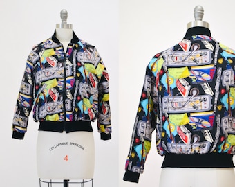 Vintage Nicole Miller Silk Bomber Jacket: California Wine Print