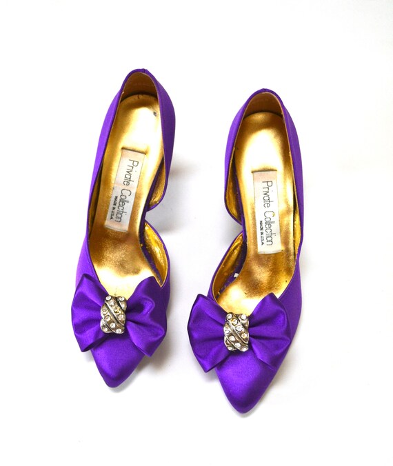 80s 90s Glam Party Vintage Purple Satin Bow High … - image 5