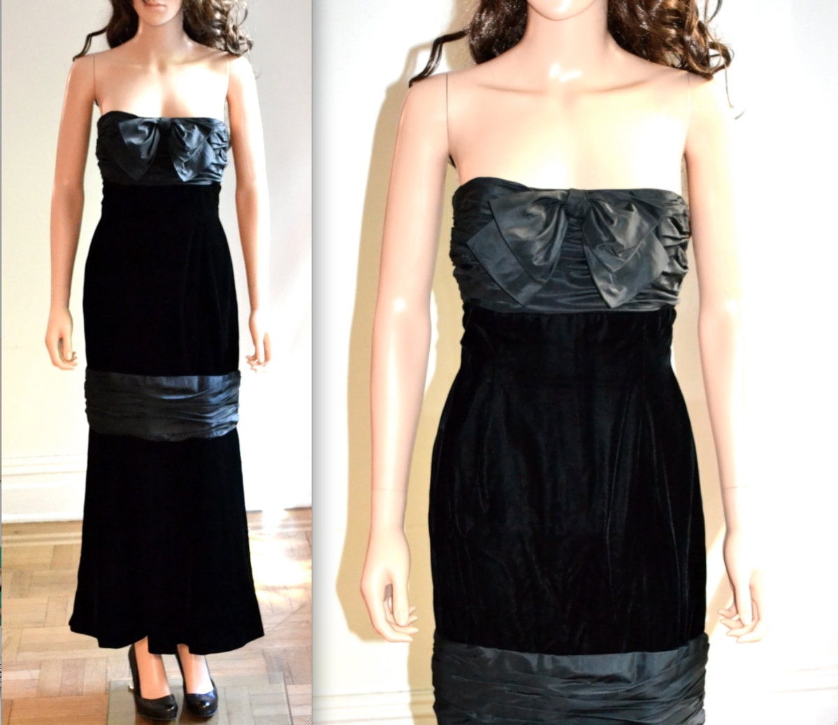 80s Vintage Black Evening Gown Prom Party Dress Size XS Small Etsy
