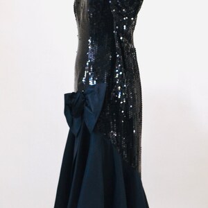 80s 90s Black Vintage Sequin Dress Evening Gown Medium// 80s Pageant Dress Black Sequin Ball Gown Dress Long Sleeve Conservative Nadine image 2