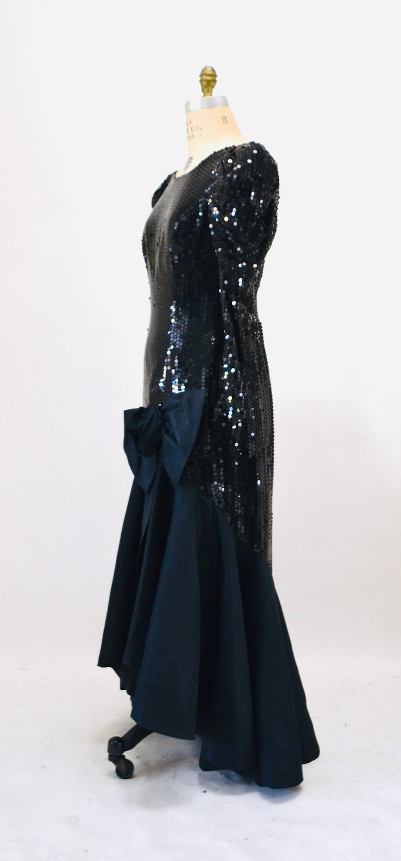 80s 90s Black Vintage Sequin Dress Evening Gown Medium// 80s Pageant Dress Black Sequin Ball Gown Dress Long Sleeve Conservative Nadine image 2