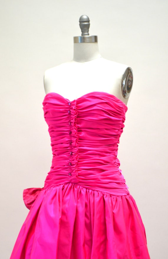 Vintage 80s Strapless Bright Pink Party Prom Dres… - image 3