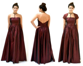 90s Vintage Evening Gown Dress Ball Gown Silk oxblood Small Medium//Vintage Red Silk Dress Ball Gown Choker neckline Small Medium Anne Bowen