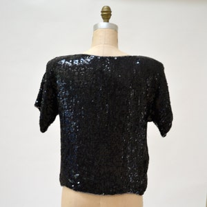 Vintage Black Sequin Top Shirt Black Silver Small Art Deco Flapper Inspired// Vintage Metallic Sequin Shirt Top Silver Black Small image 3