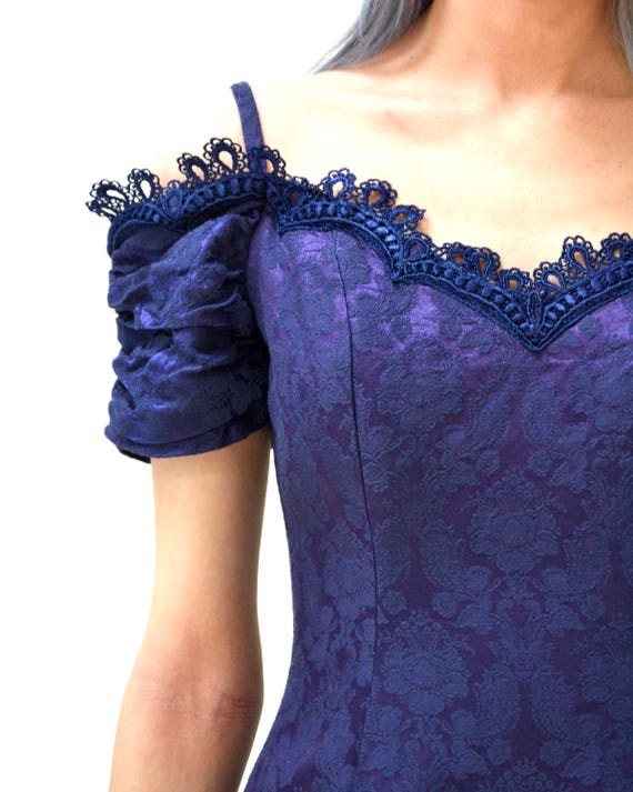 Vintage 80s 90s Prom Dress Size Small Blue Purple… - image 5