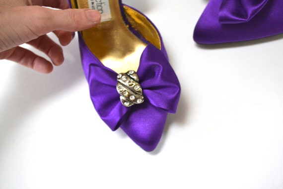 80s 90s Glam Party Vintage Purple Satin Bow High … - image 3