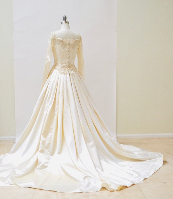 50s 60s Vintage Long Sleeve Wedding Dress Gown XS… - image 3