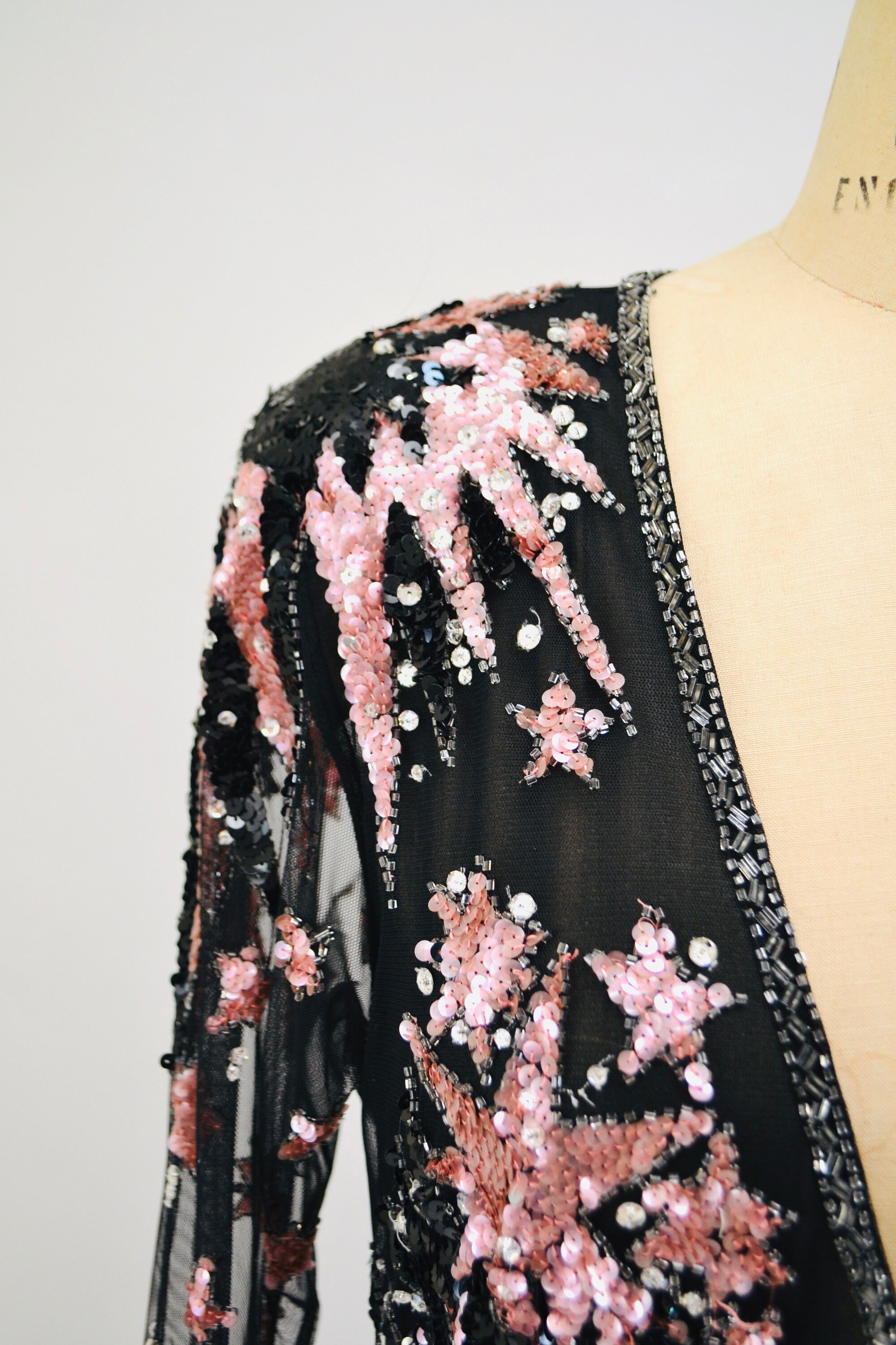 black and pink sequin dress Black Off the Shoulder Mermaid Prom Dress with Fuchsia Sequins Appliques  AB4030406