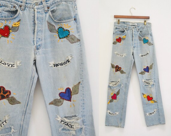 80s Vintage Leslie Hamel Jeans Pants Vintage Levis Hand Painted 