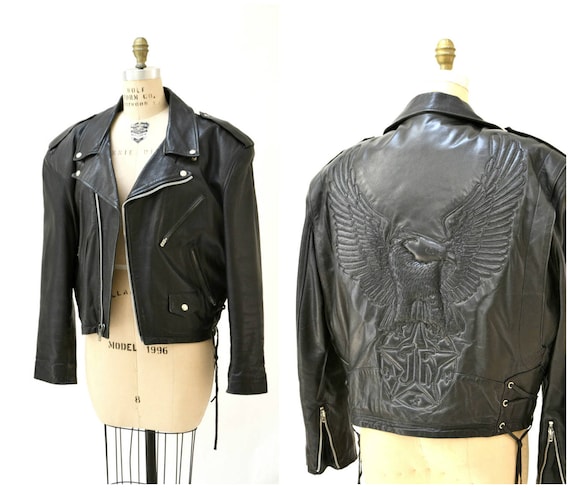 Vintage Black Leather Jacket Motorcycle Biker Jacket With Eagle Bird Large XL// Vintage Black Leather Biker Jacket Jeff Hamilton JH Leather - Etsy Vintage Black Leather Jacket Motorcycle Biker Jacket With Eagle Bird Large XL// Vintage Black Leather Biker Jacket Jeff Hamilton JH Leather - Etsy