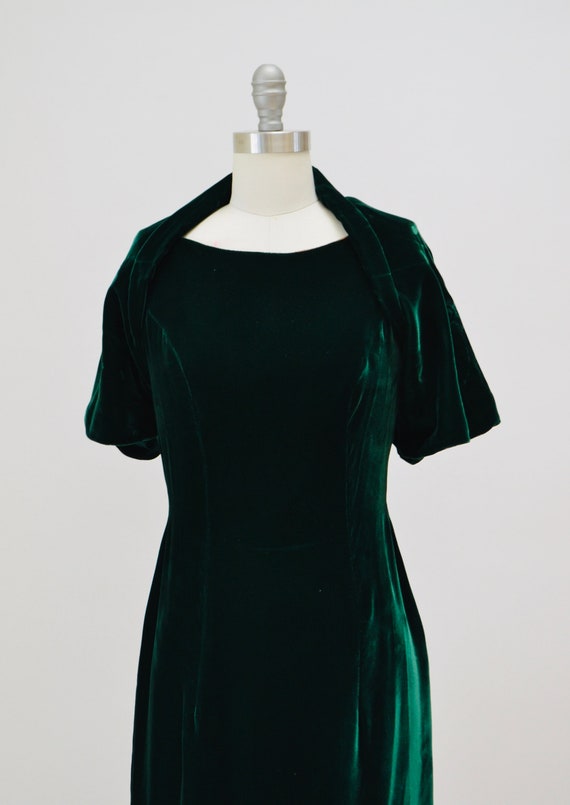 60s 70s Green Velvet Dress and Matching Cropped J… - image 4