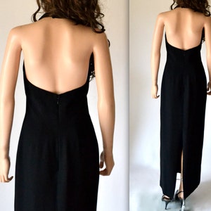 90s Vintage Evening Gown Size Small in Black By Chris Kole for Saks Fifth Avenue Halter Dress Long Black Dress image 4