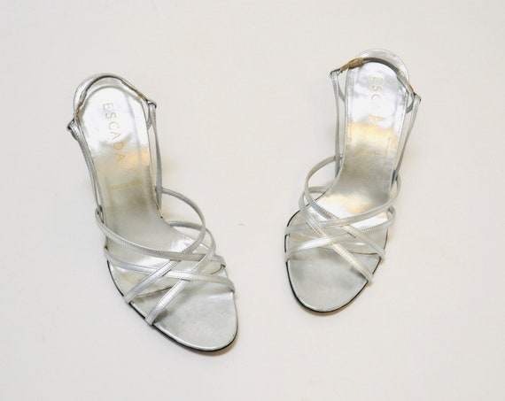 Vintage 90s 00s Strappy Silver High Heels Size 7 … - image 3