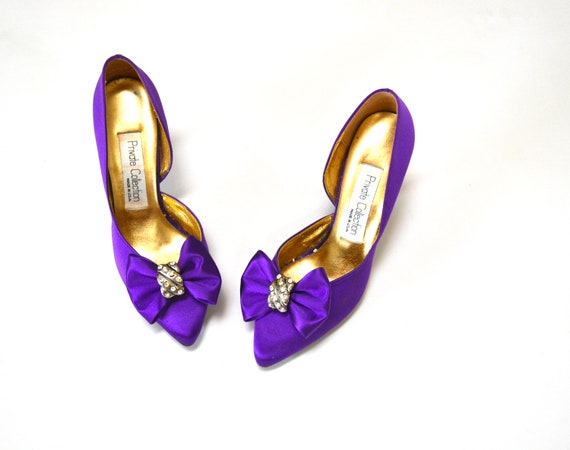 80s 90s Glam Party Vintage Purple Satin Bow High … - image 4